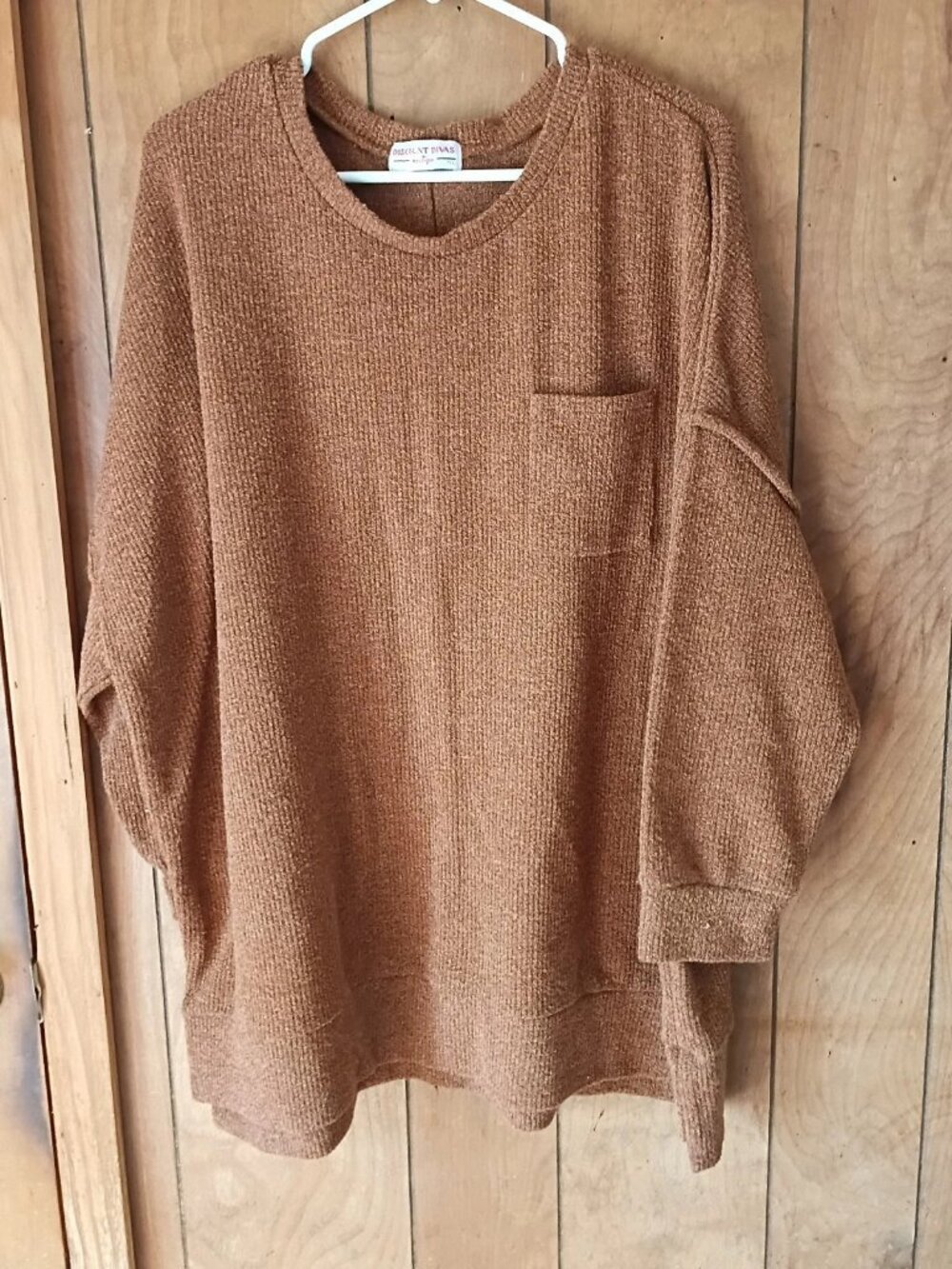 Discount Divas Women’s 1X Oversized Tunic Sweater Top Brown Textured Pocket